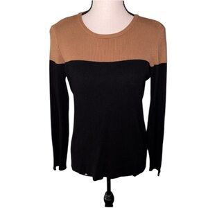 Premise Color Block Ribbed Fitted Long Sleeve Top Size Medium